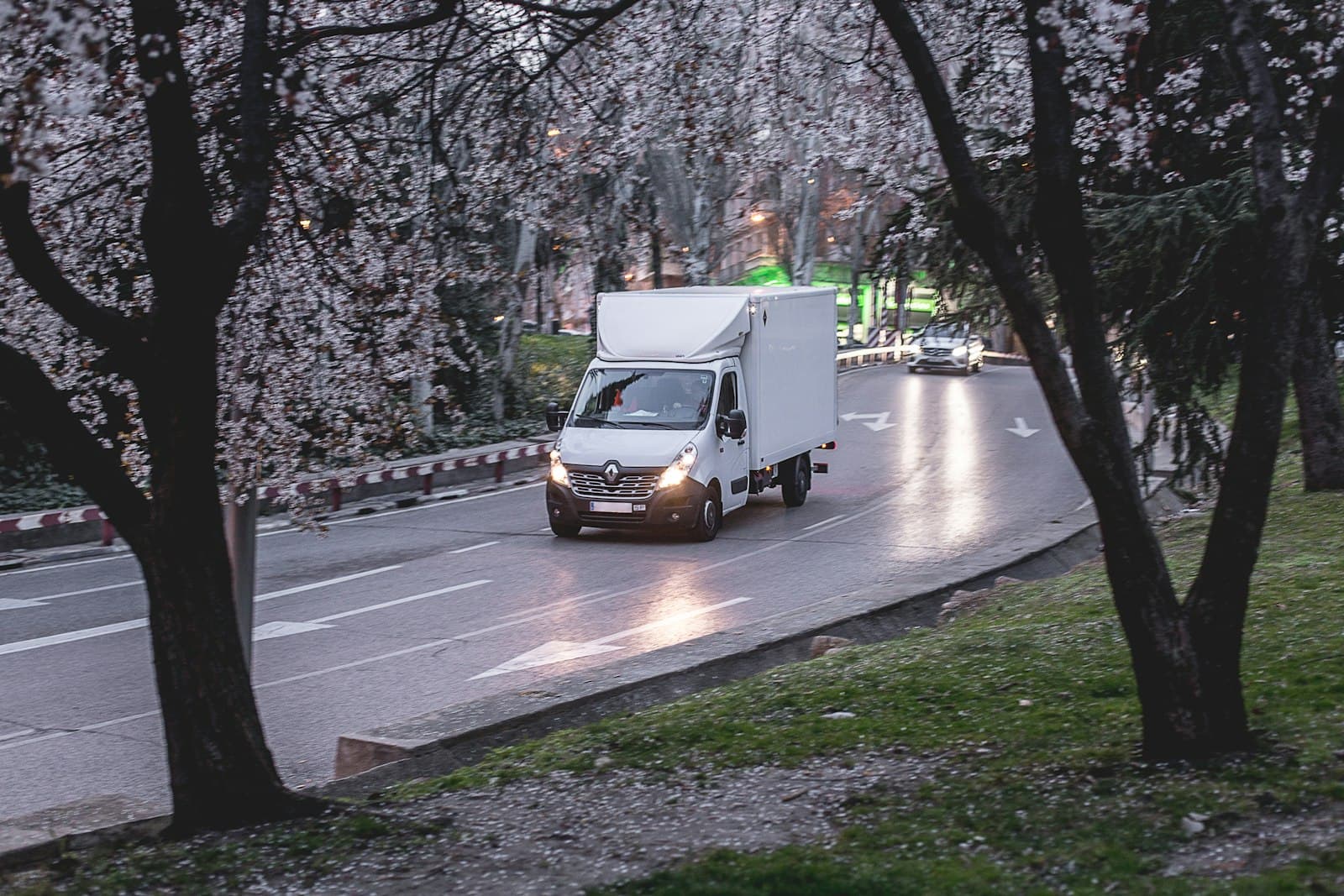 Delivery van on a spring street